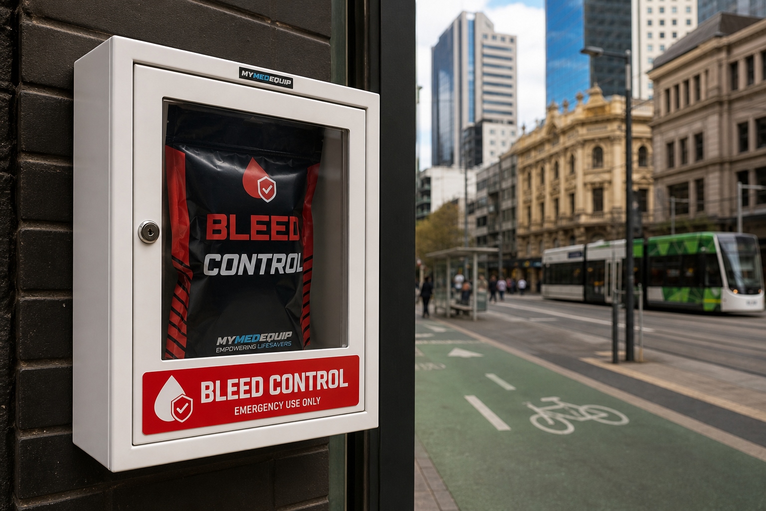 Public bleed control cabinet installed on a Melbourne CBD street