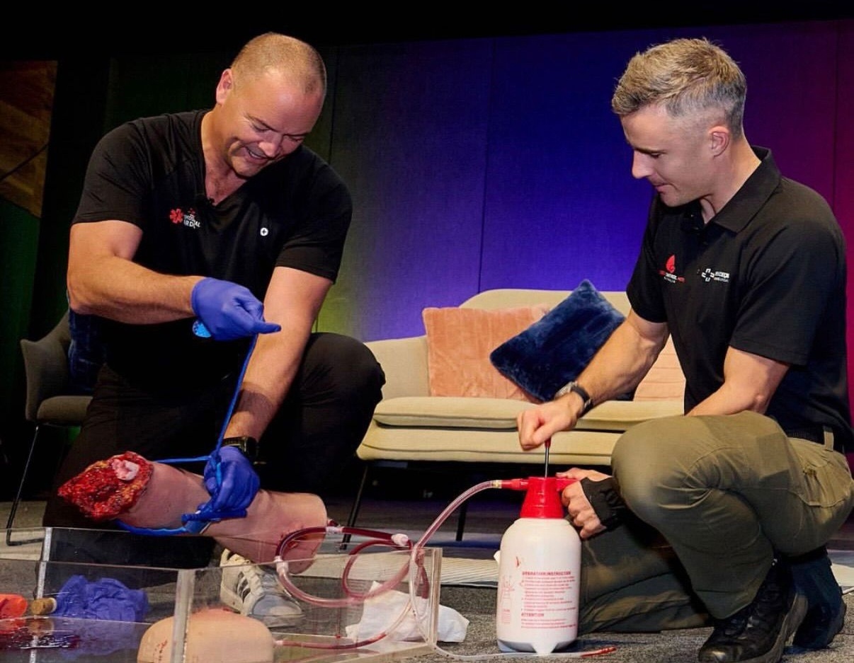 Theodore Dimitriou presenting on bleed control at the Melbourne Convention and Exhibition Centre
